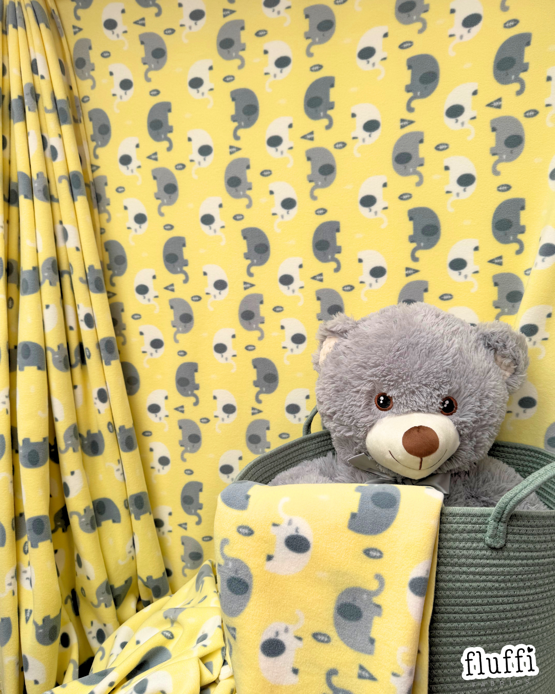 Polar Fleece Printed Anti-Pill Soft Washable Fabric - Baby Elephants