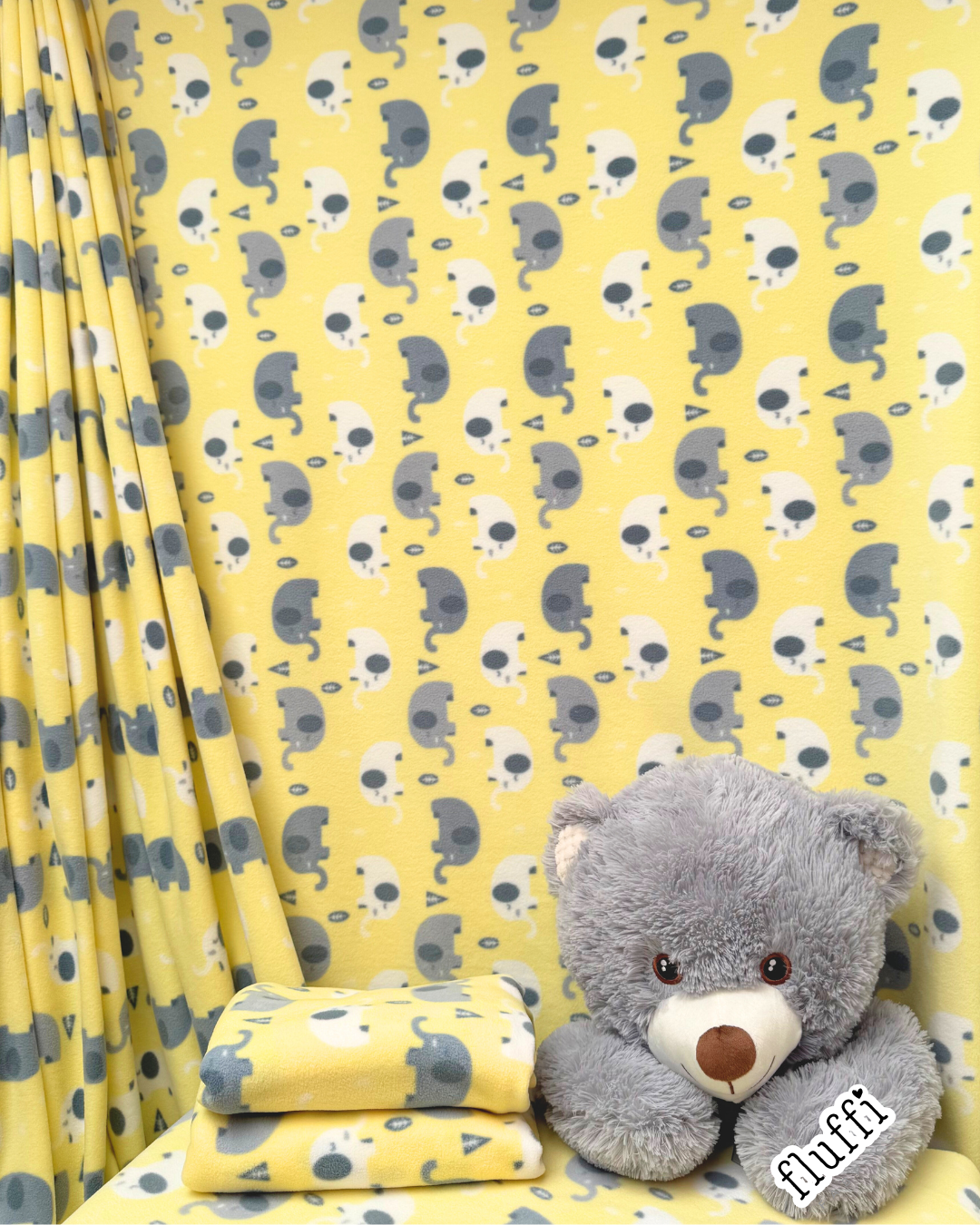 Polar Fleece Printed Anti-Pill Soft Washable Fabric - Baby Elephants