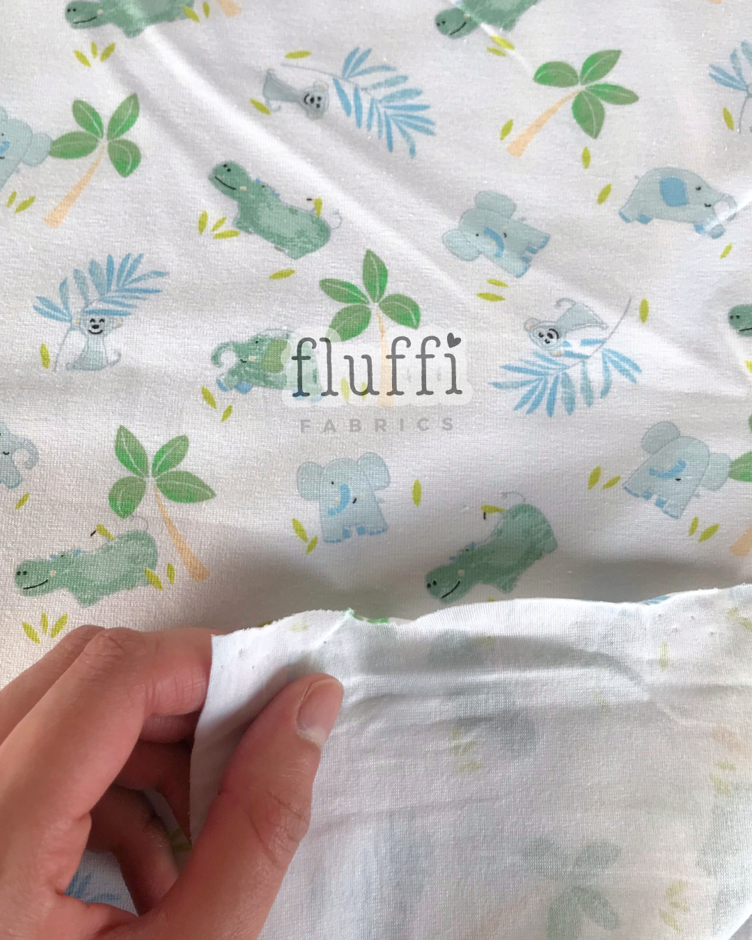 Organic Cotton Elastane Jersey 4 Way Stretch Fabric - Prints Animal Wildlife White SQ773