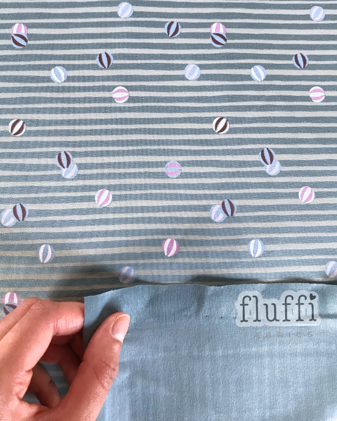 Organic Cotton Elastane Jersey 4 Way Stretch Fabric - Prints Beach Balls SQ777 AIRF