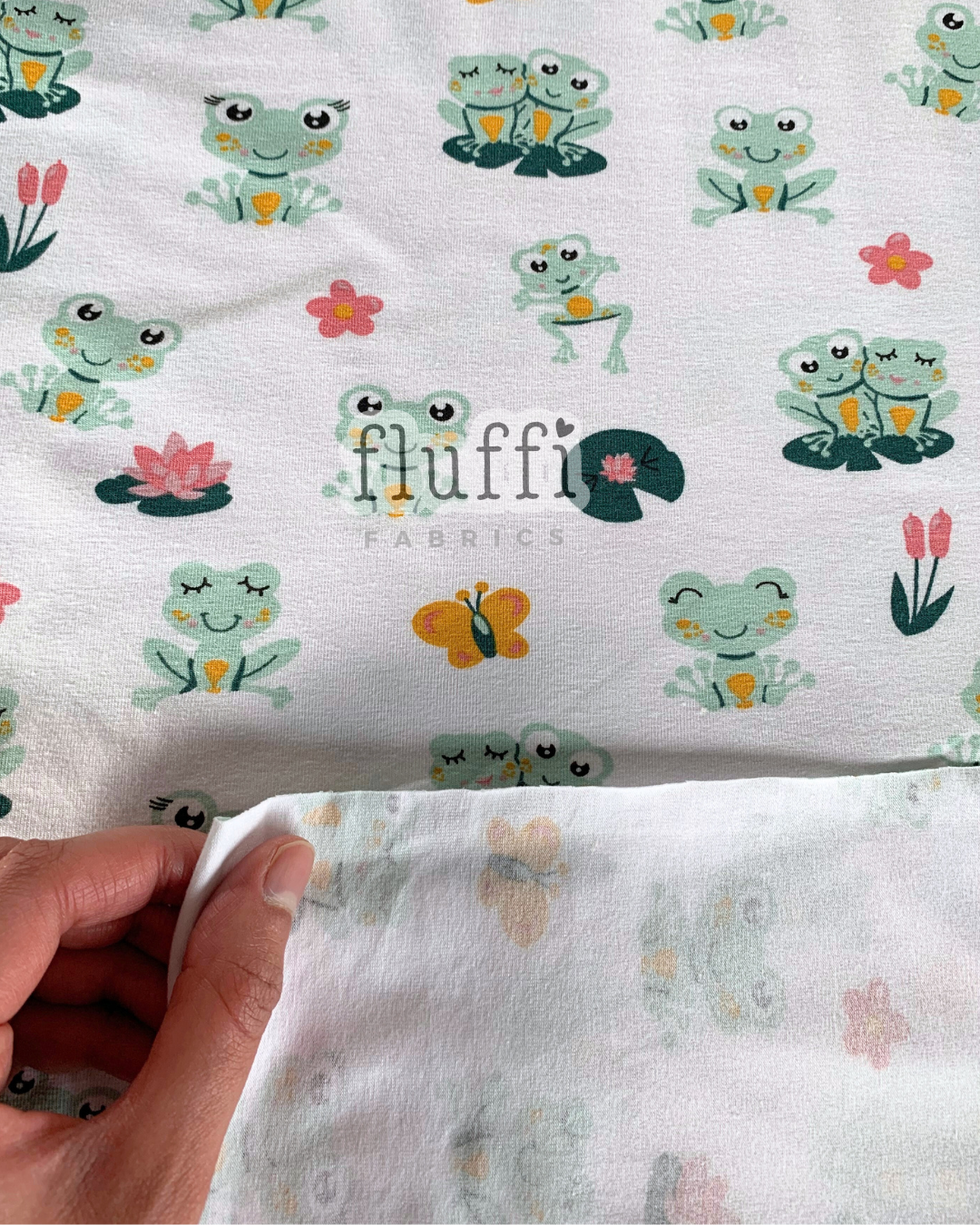 Organic Cotton Elastane Jersey 4 Way Stretch Fabric - Prints Froggies SQ774