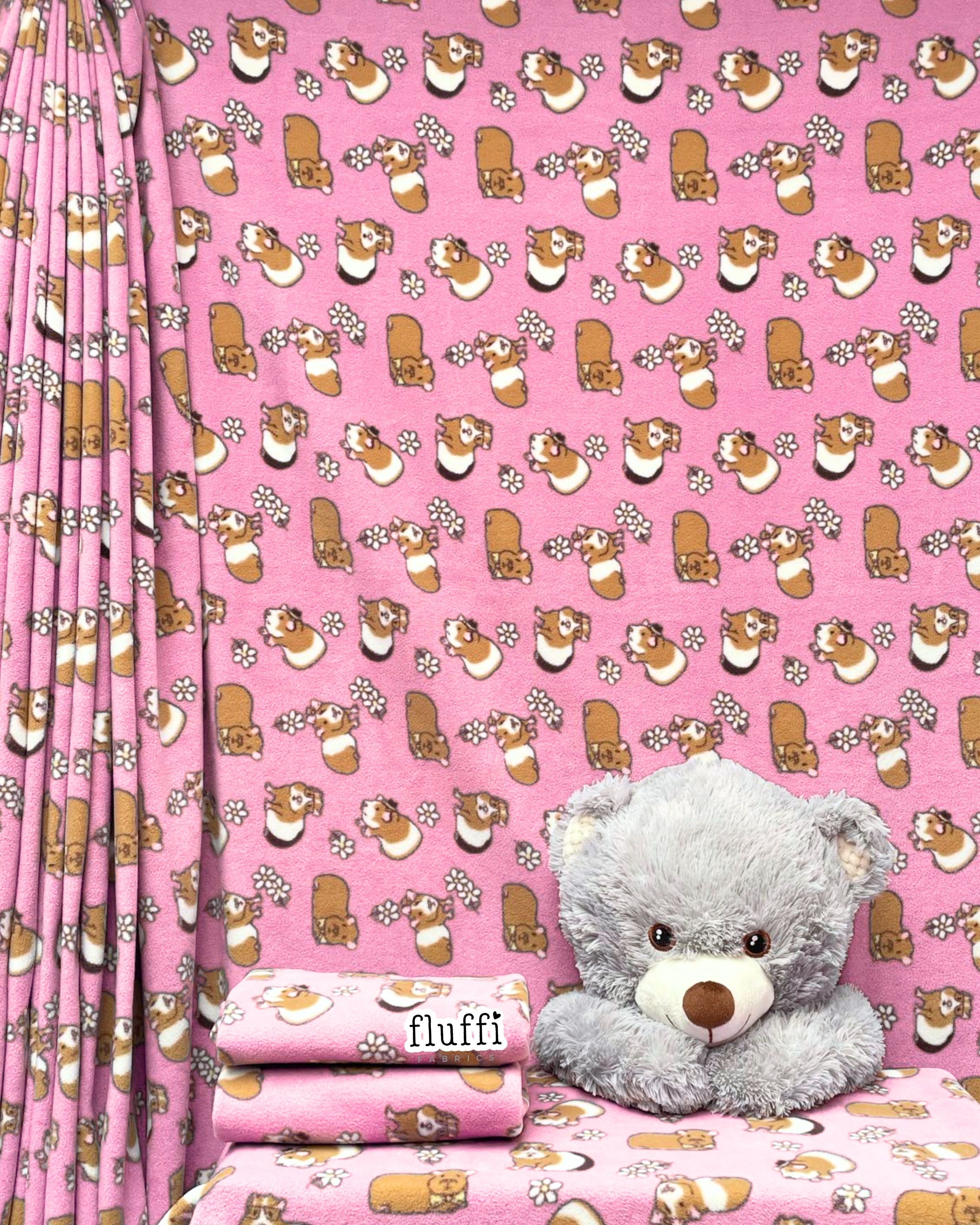 Polar Fleece Printed Anti-Pill Soft Washable Fabric - Guinea Pigs- Pink SQ801
