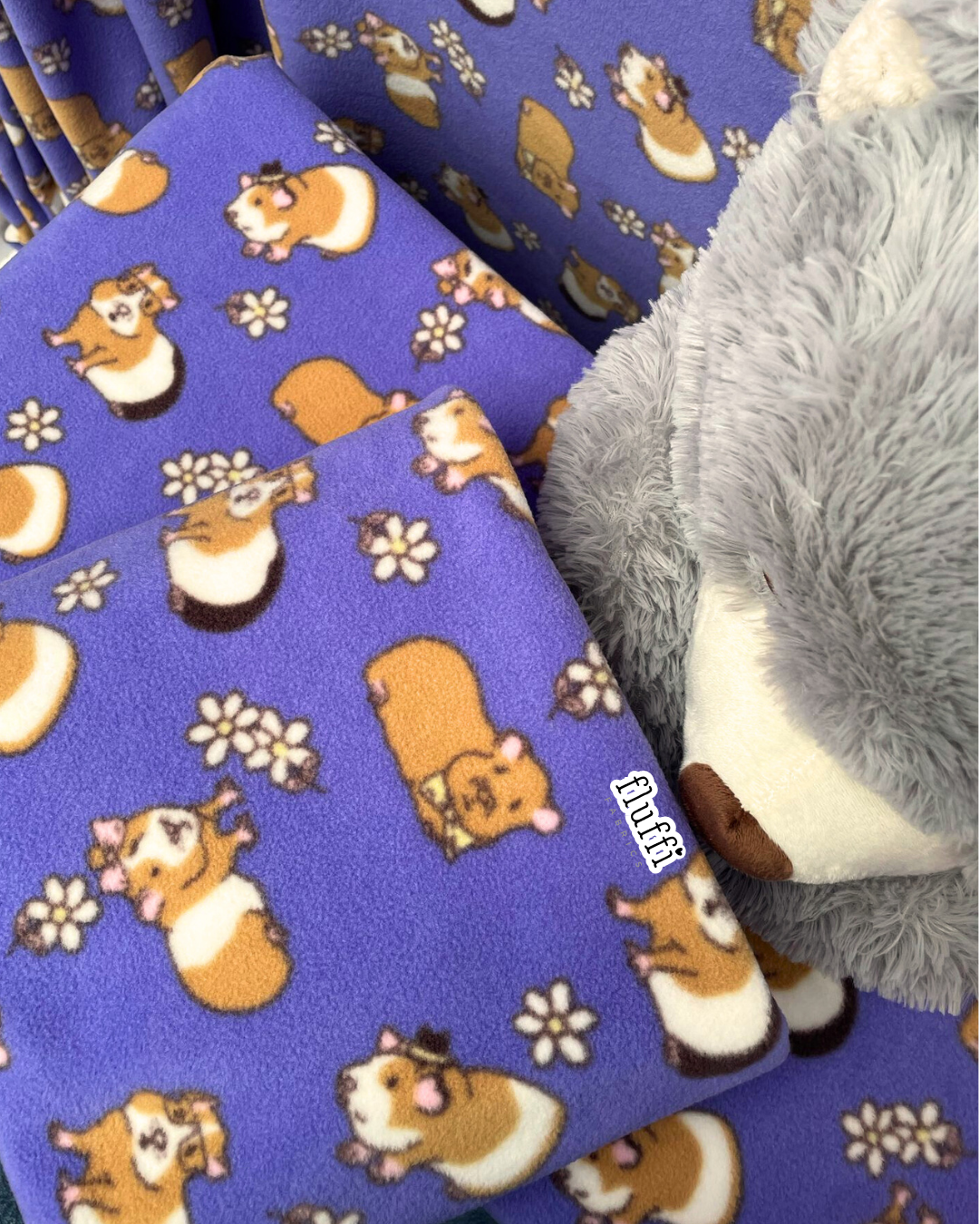 Polar Fleece Printed Anti-Pill Soft Washable Fabric - Guinea Pigs- Violet SQ801