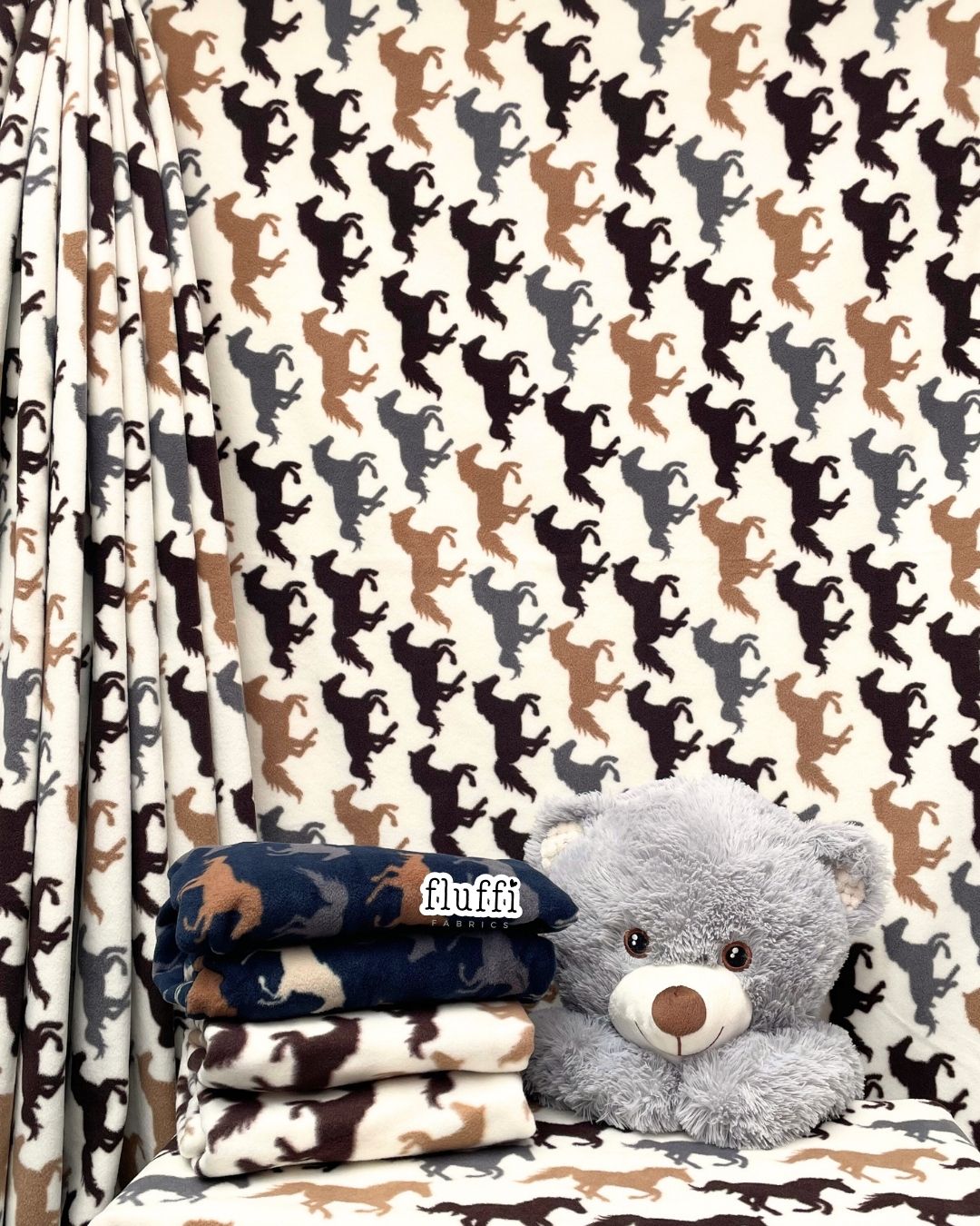 Polar Fleece Printed Anti-Pill Soft Washable Fabric - Horse Racing