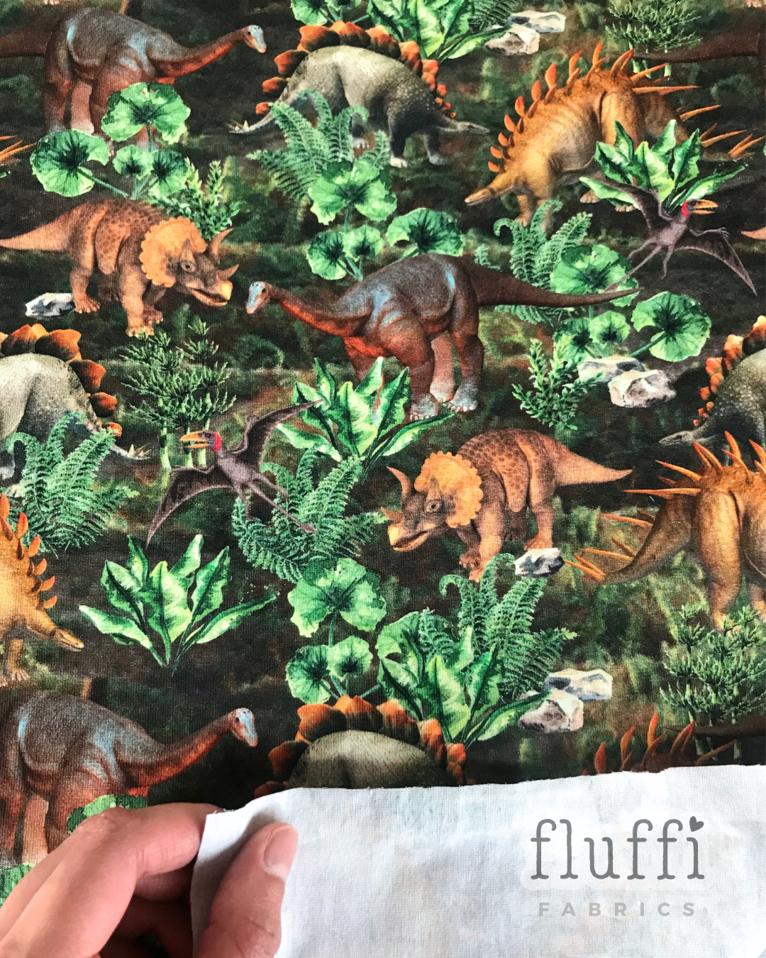 Organic Cotton Elastane Jersey 4 Way Stretch Fabric - Prints Jurassic Jungle SQ779