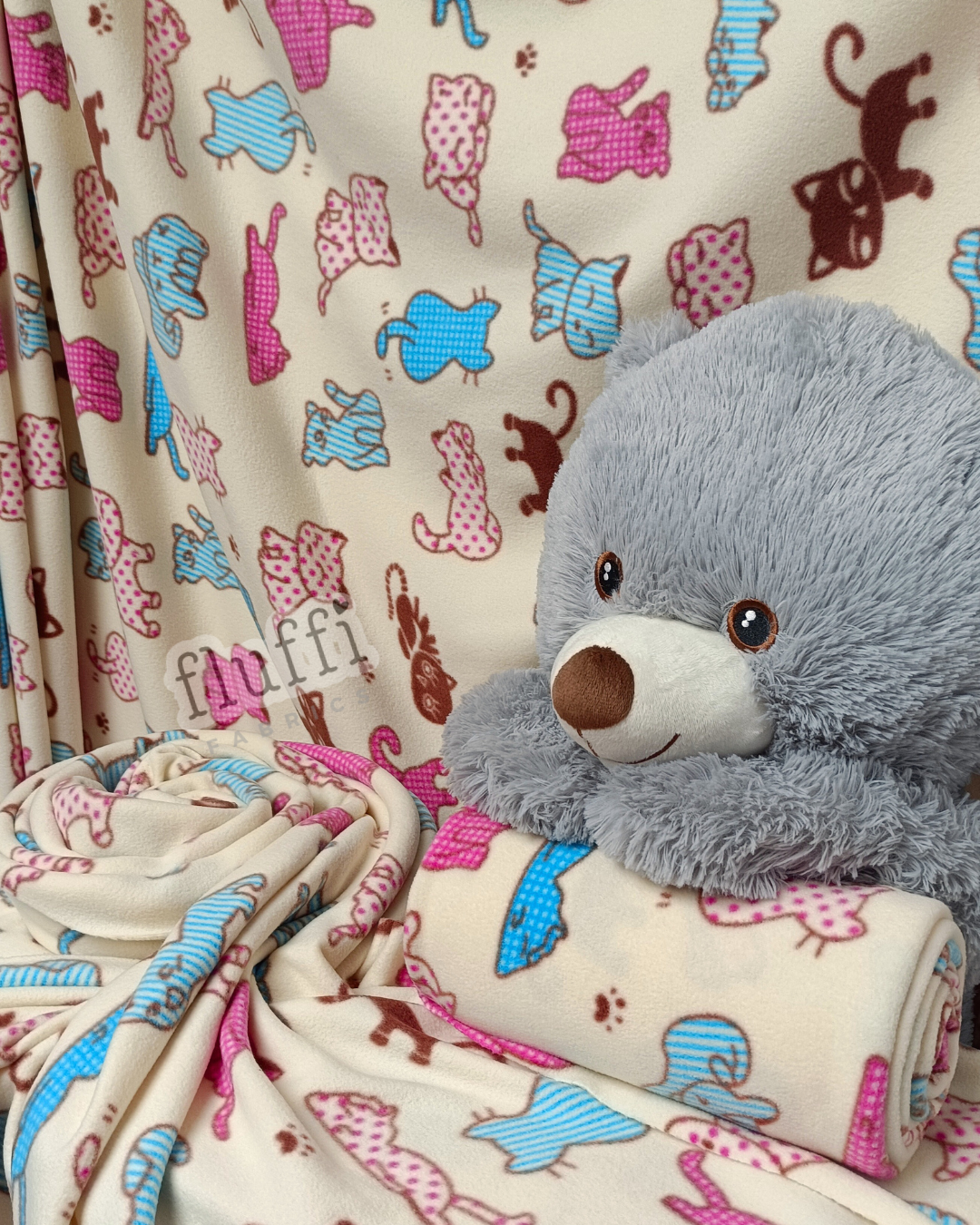 Polar Fleece Printed Anti-Pill Soft Washable Fabric - Kitty Cats PF231 MLT