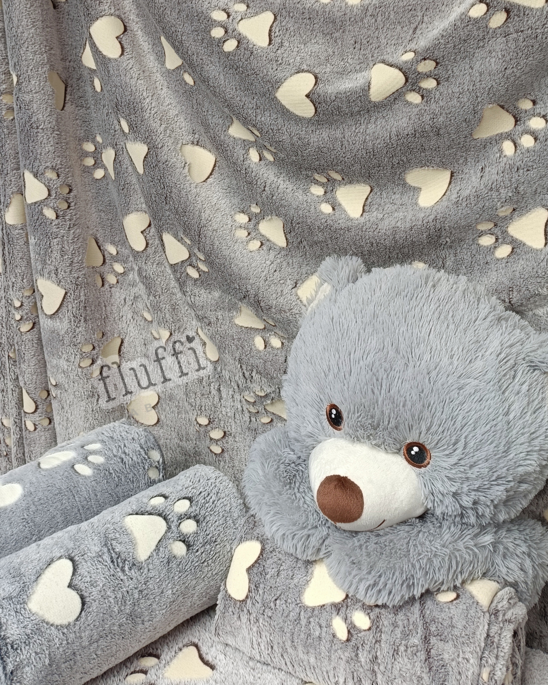 Cuddle Plush Glow In The Dark Ultra Soft Fleece Fabric- Love Paws SQ762 Black