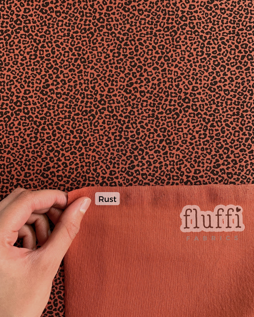 Organic Cotton Elastane Jersey 4 Way Stretch Fabric - Prints Mini Leopard Rust SQ765