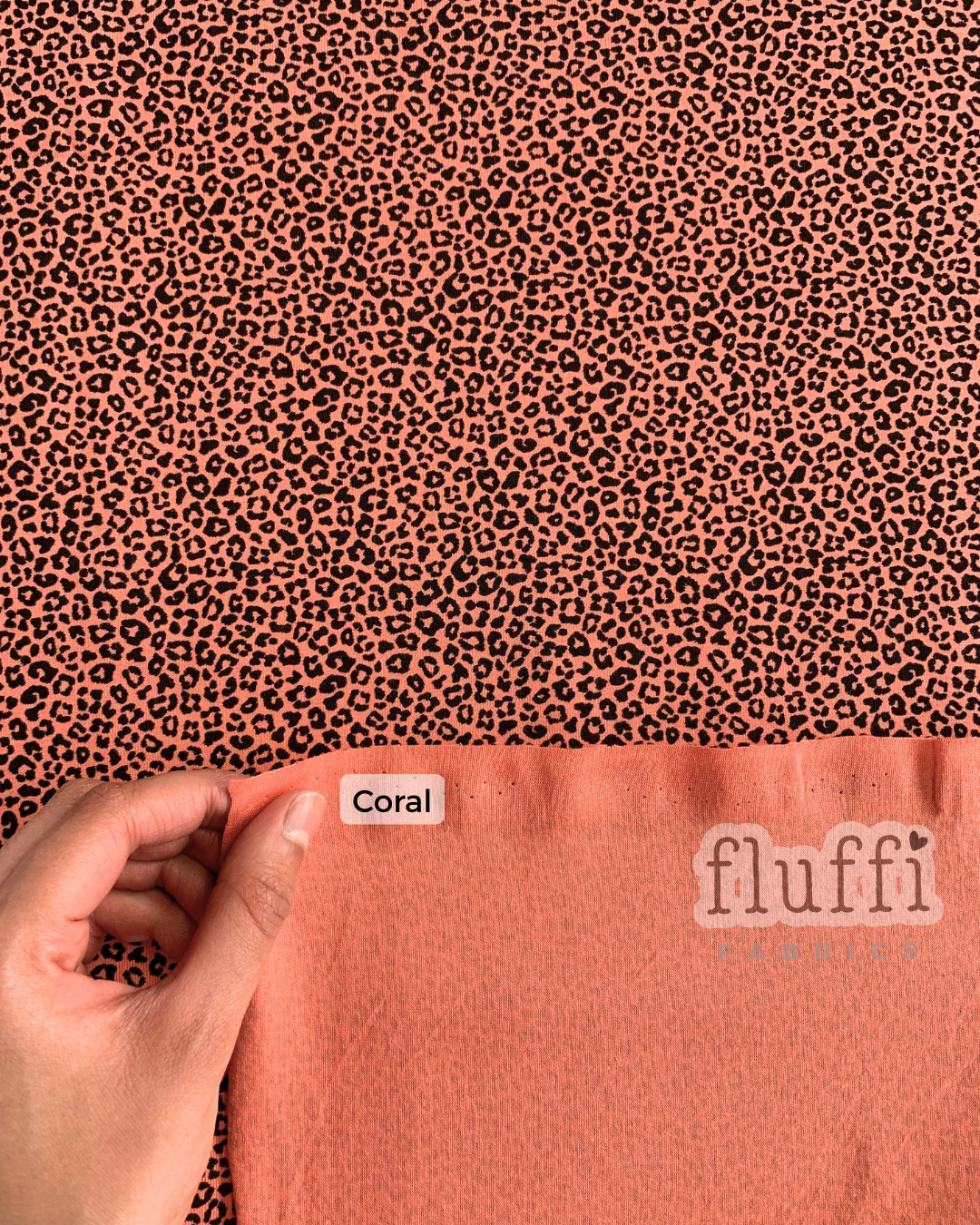Organic Cotton Elastane Jersey 4 Way Stretch Fabric - Prints Mini Leopard Coral SQ765