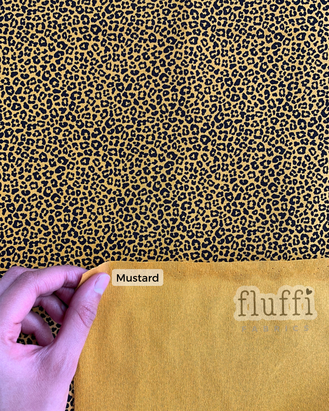 Organic Cotton Elastane Jersey 4 Way Stretch Fabric - Prints Mini Leopard Mustard SQ765