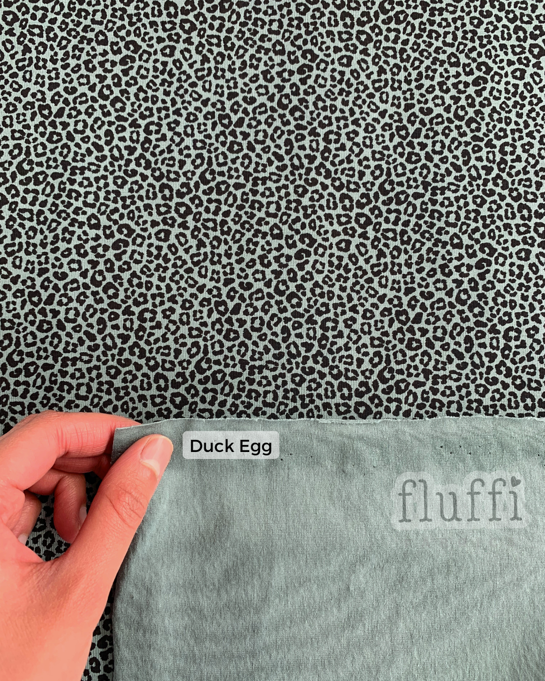 Organic Cotton Elastane Jersey 4 Way Stretch Fabric - Prints Mini Leopard Duck Egg SQ765