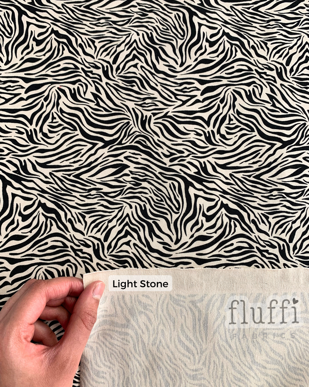 Organic Cotton Elastane Jersey 4 Way Stretch Fabric - Prints Mini Tiger Light Stone SQ766