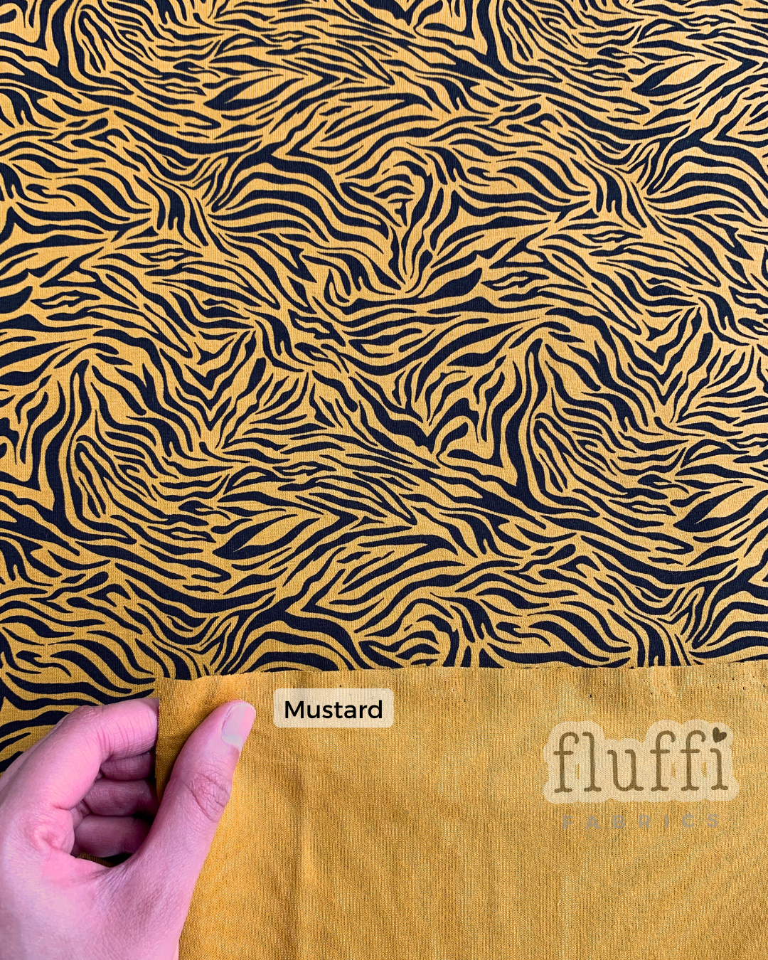 Organic Cotton Elastane Jersey 4 Way Stretch Fabric - Prints Mini Tiger Mustard SQ766