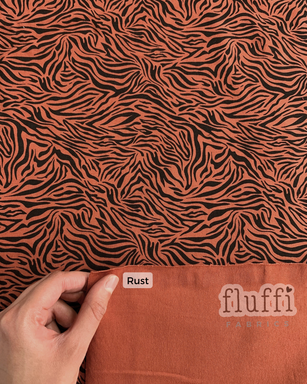 Organic Cotton Elastane Jersey 4 Way Stretch Fabric - Prints Mini Tiger Rust SQ766