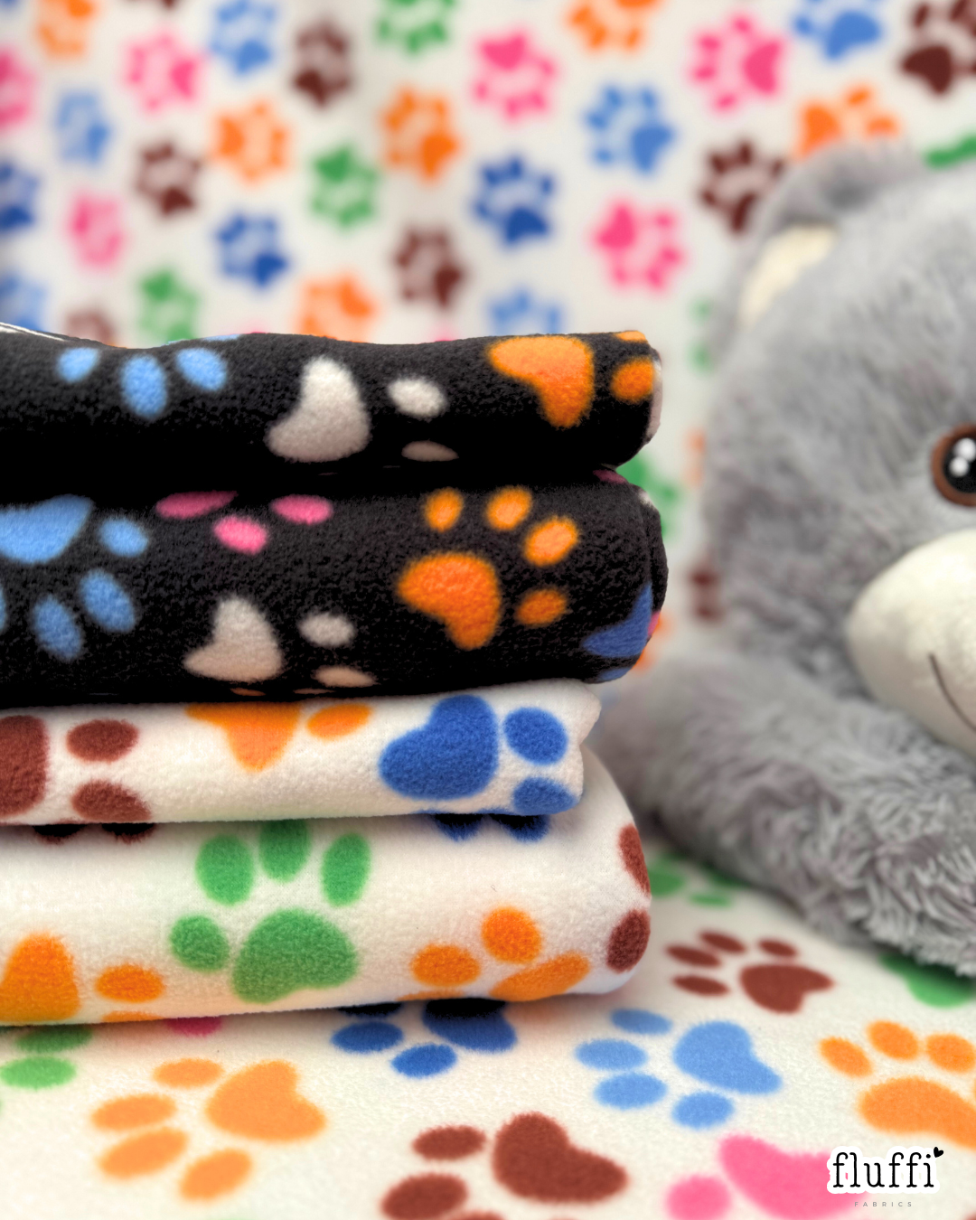 Polar Fleece Printed Anti-Pill Soft Washable Fabric - Multi Paws