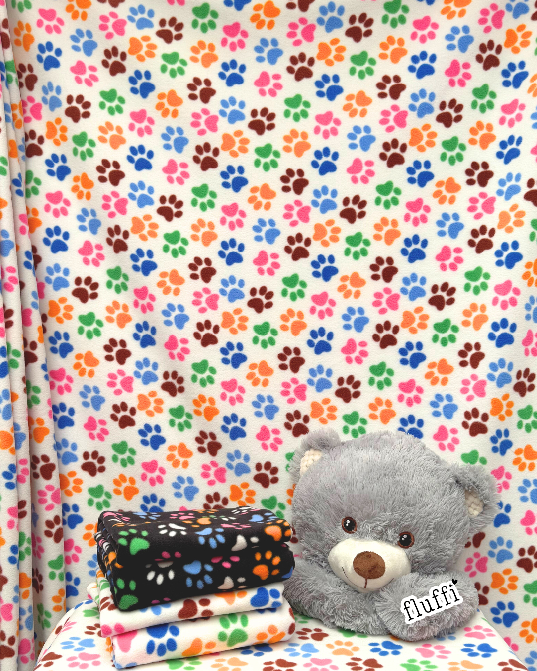 Polar Fleece Printed Anti-Pill Soft Washable Fabric - Multi Paws