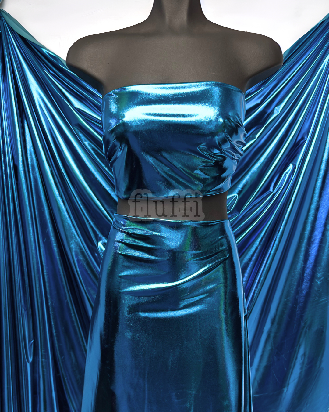 Wet Look Foil Stretch Spandex Fabric- NG253 Ocean Blue