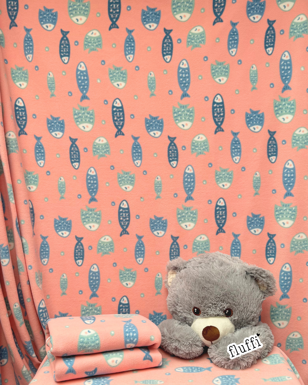 Polar Fleece Printed Anti-Pill Soft Washable Fabric - Pink Fishes
