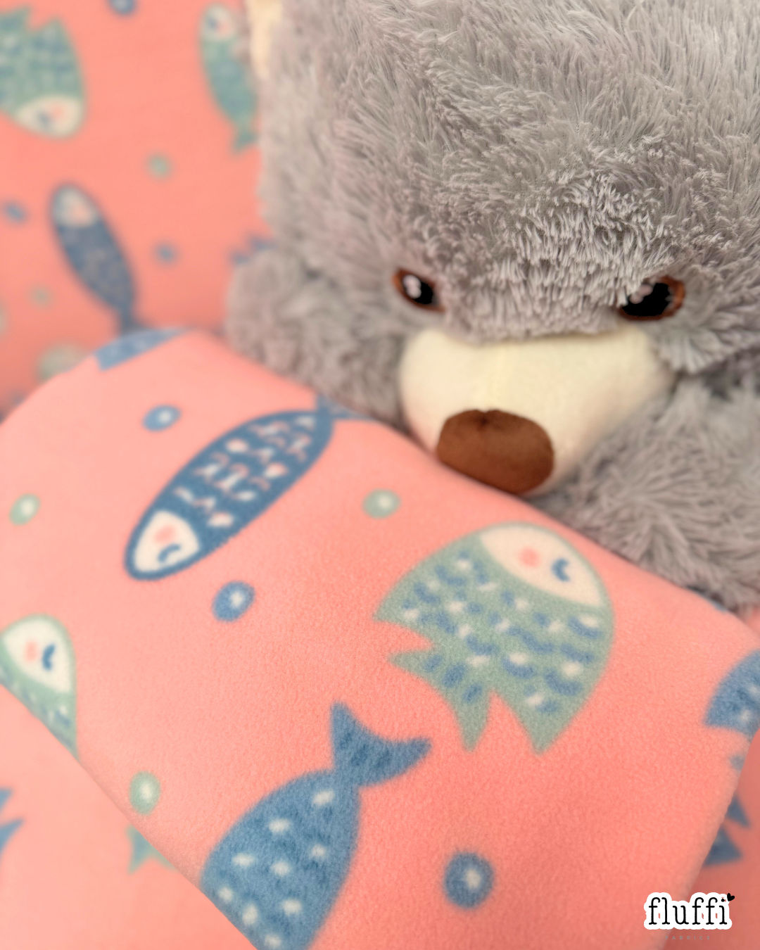 Polar Fleece Printed Anti-Pill Soft Washable Fabric - Pink Fishes