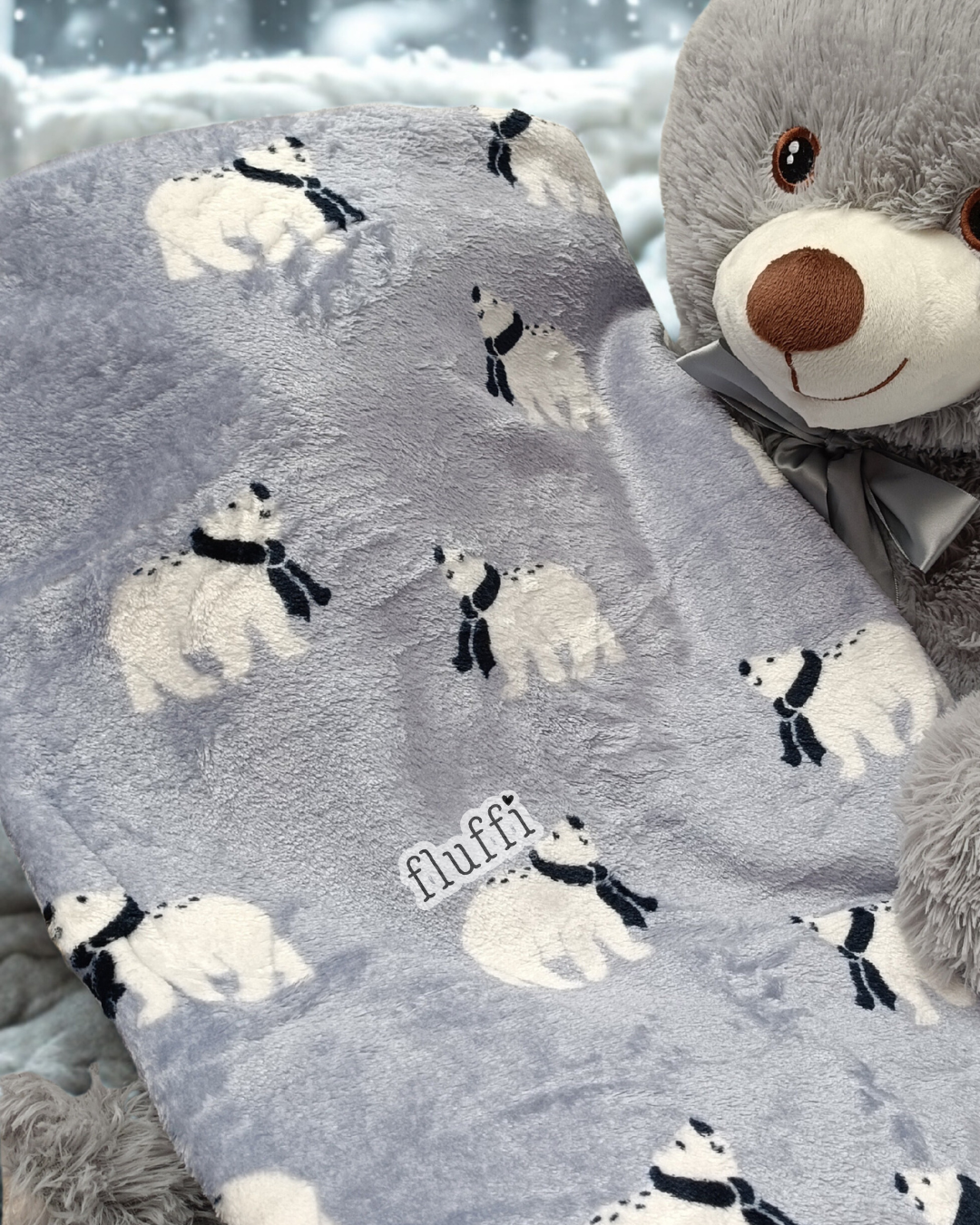 Ready Made Blanket- Grey Polar Bears