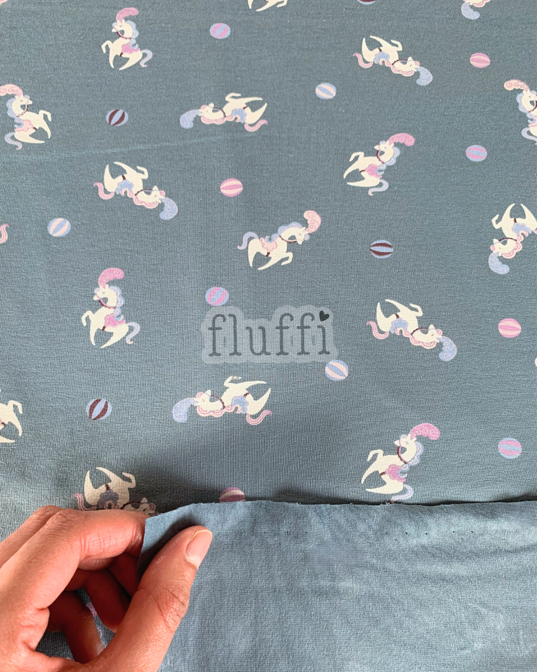 Organic Cotton Elastane Jersey 4 Way Stretch Fabric - Prints Ponies SQ768 AIRF