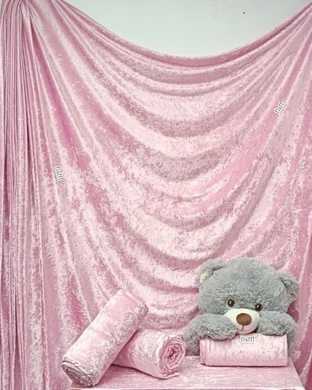 Crushed Velour Draping Decor Fabric Q156 Baby Pink