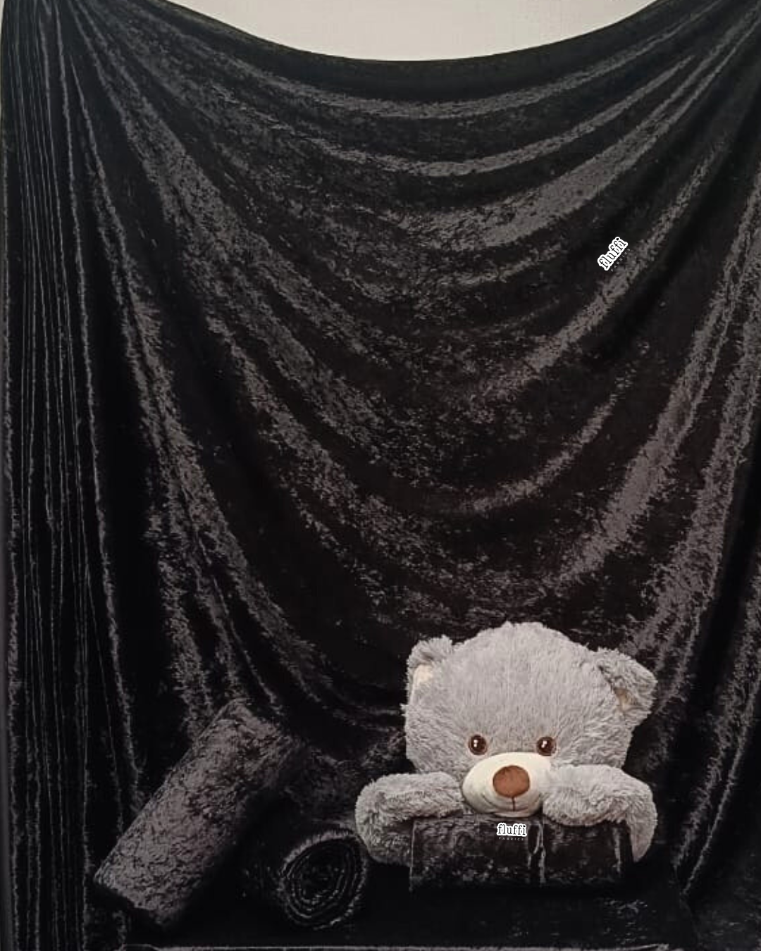 Crushed Velour Draping Decor Fabric Q156 Black