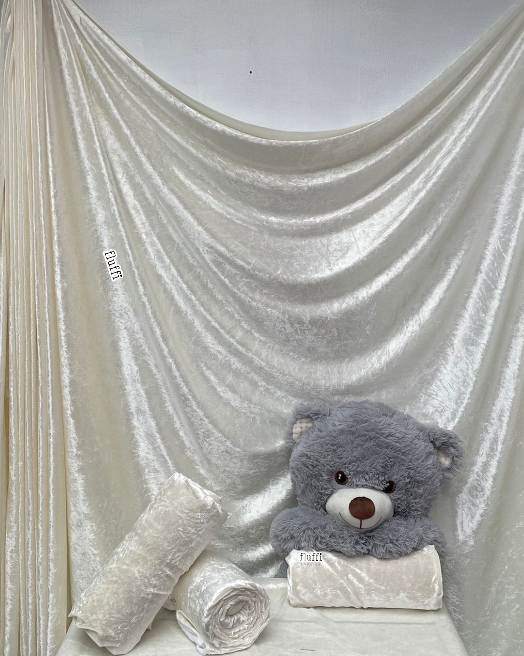 Crushed Velour Draping Decor Fabric Q156 Ivory