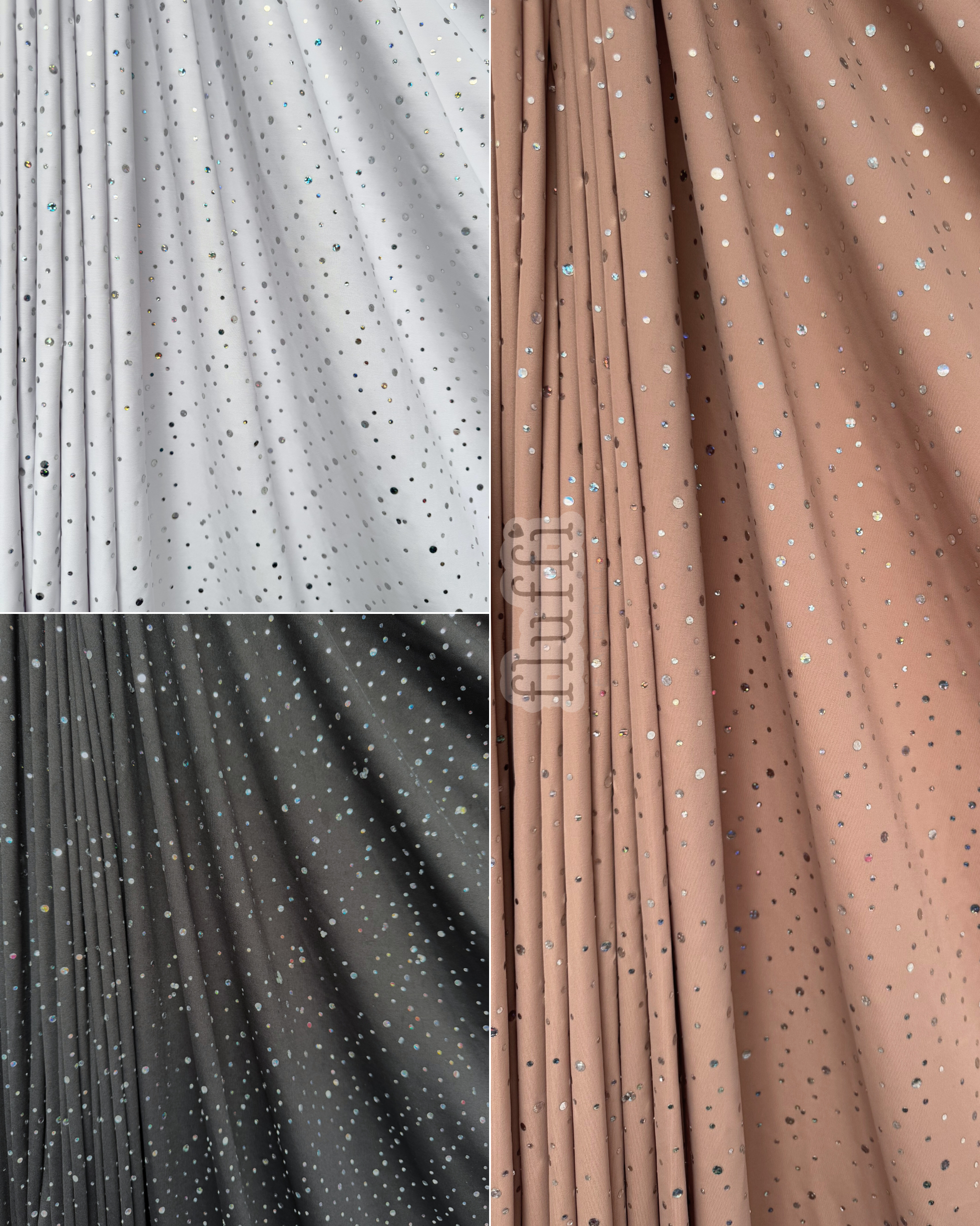 Luxe Heavy Matte Lycra 4 Way Stretch Fabric- Holographic Silver Sequins SQ974 Black