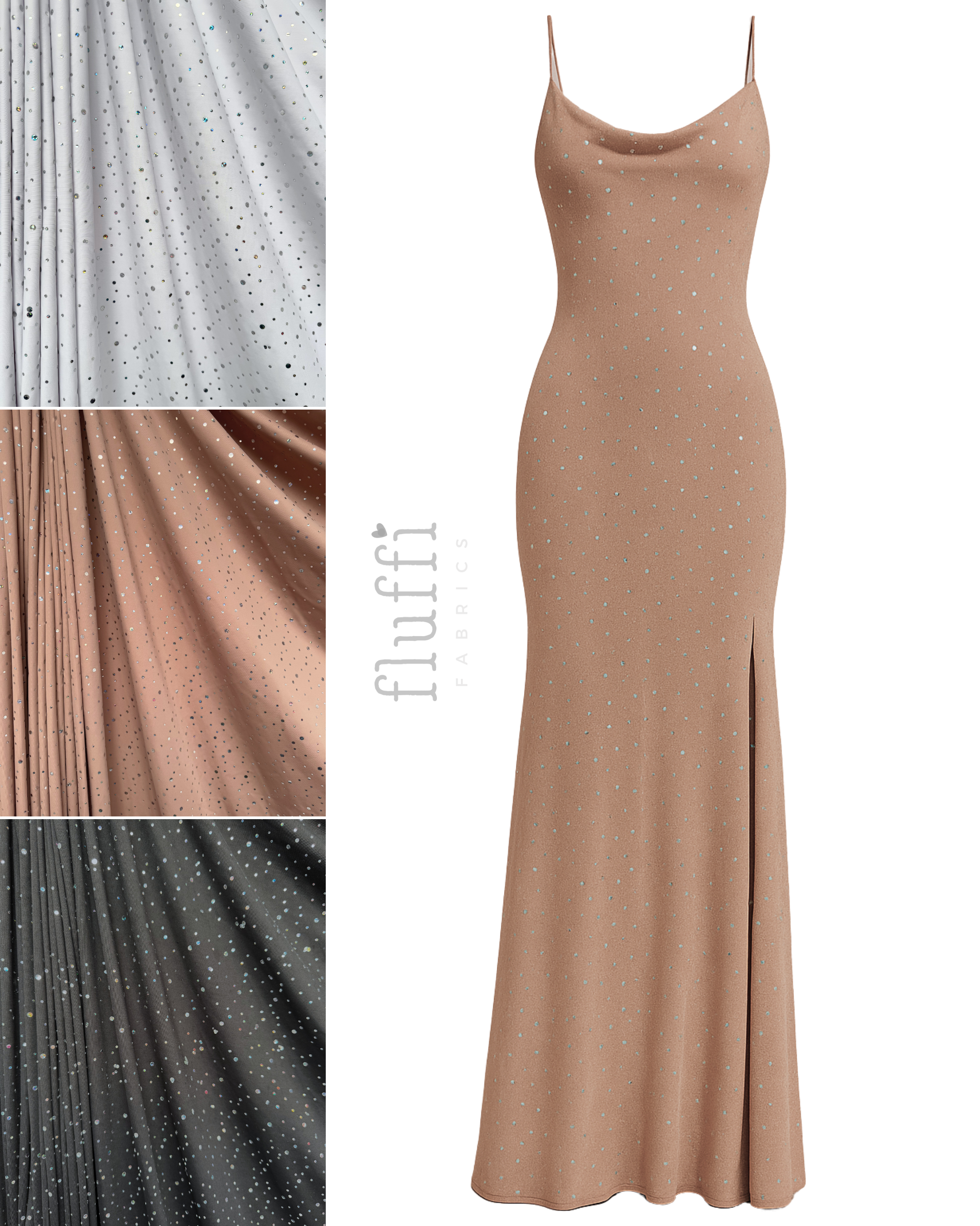 Luxe Heavy Matte Lycra 4 Way Stretch Fabric- Holographic Silver Sequins SQ974 Nude