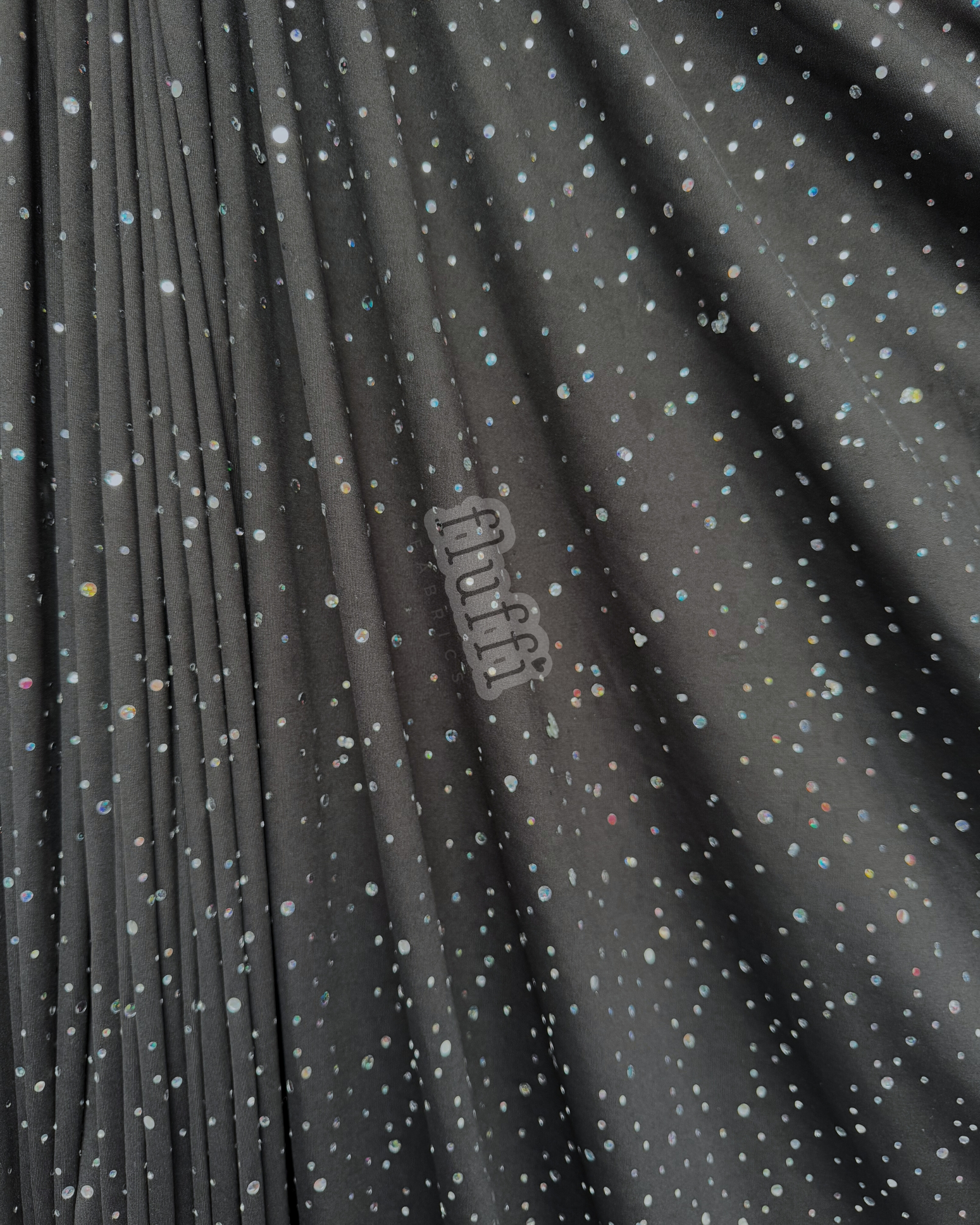 Luxe Heavy Matte Lycra 4 Way Stretch Fabric- Holographic Silver Sequins SQ974 Black