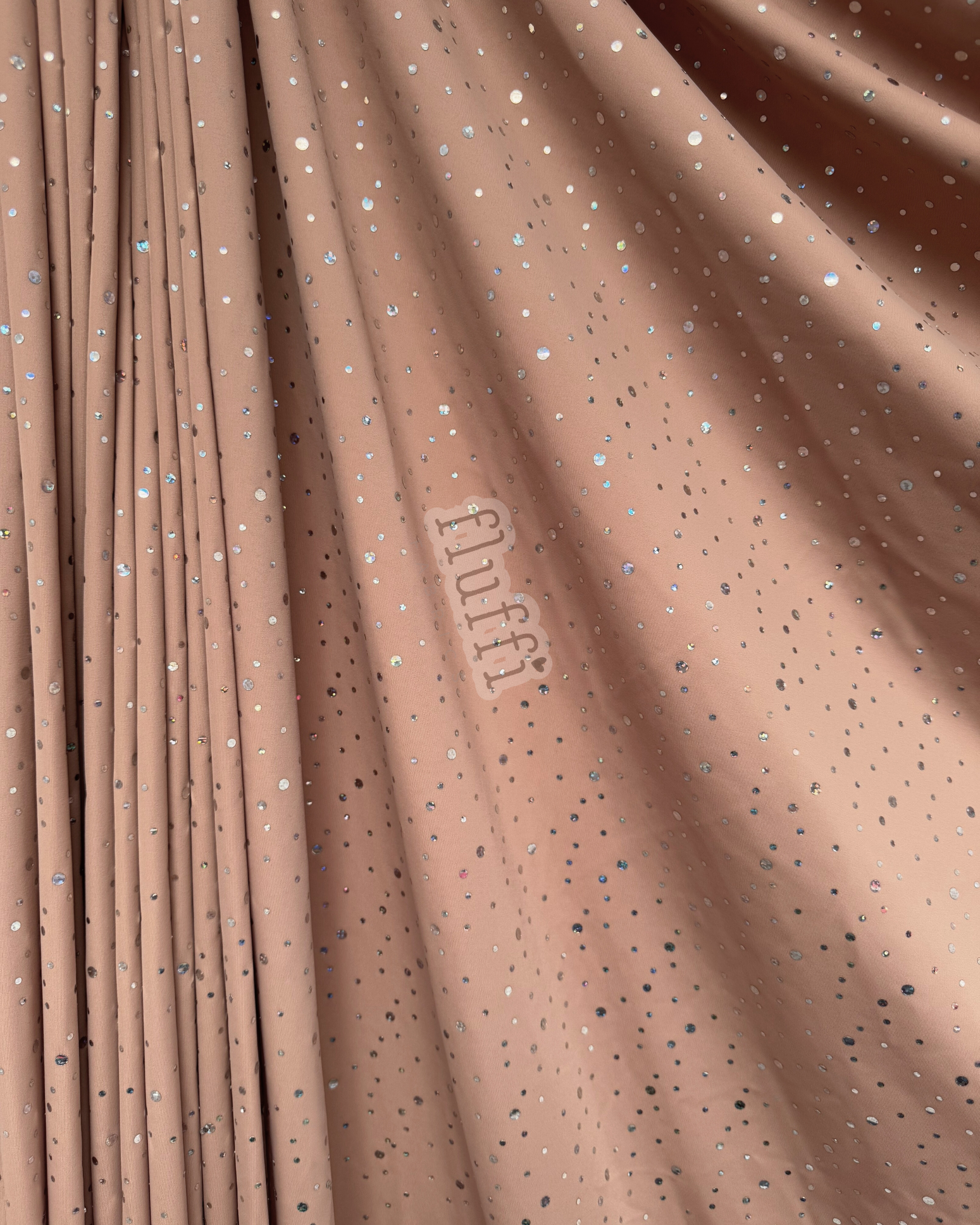 Luxe Heavy Matte Lycra 4 Way Stretch Fabric- Holographic Silver Sequins SQ974 Nude