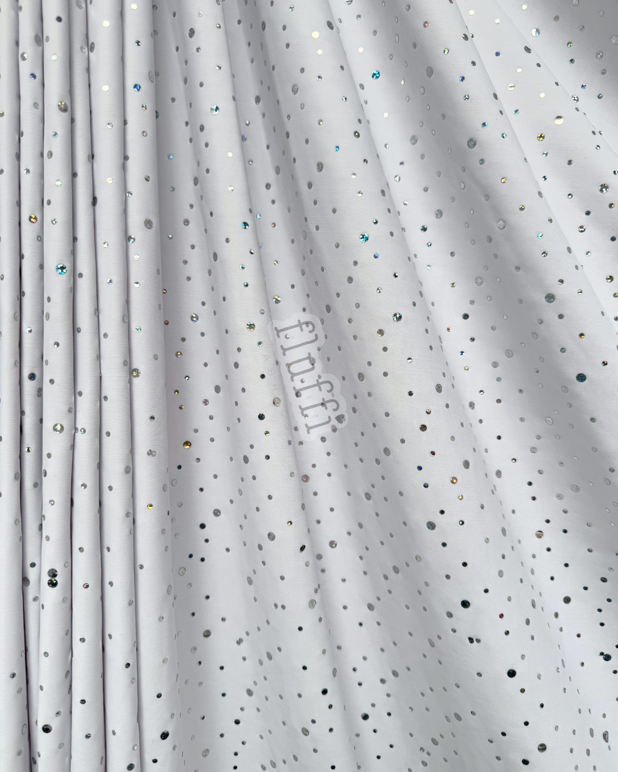 Luxe Heavy Matte Lycra 4 Way Stretch Fabric- Holographic Silver Sequins SQ974 White