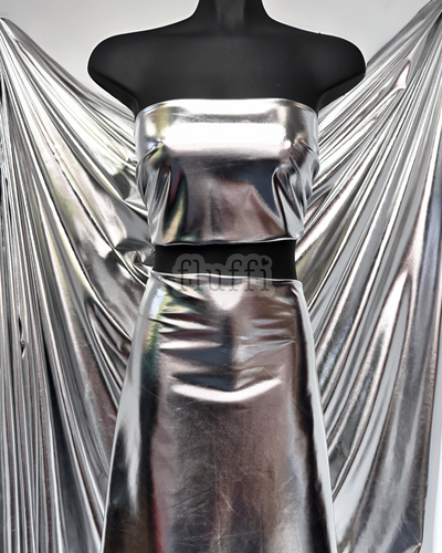 Wet Look Foil Stretch Spandex Fabric- NG253 Silver