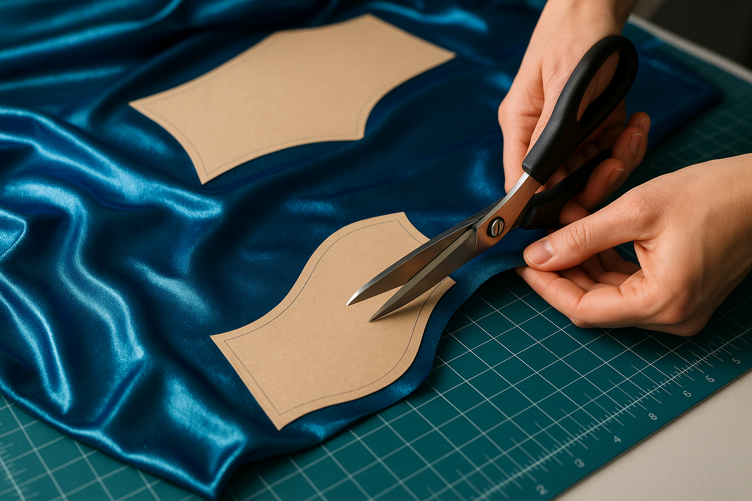 custom shape cutting with scissor on Shiny lycra fabric