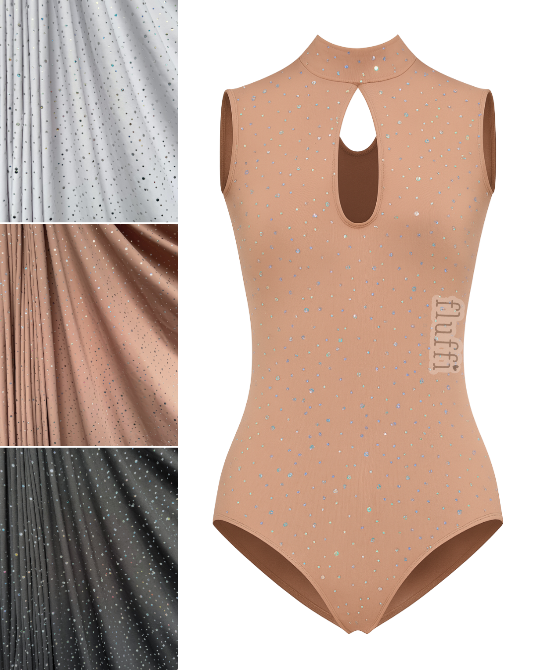 Luxe Heavy Matte Lycra 4 Way Stretch Fabric- Holographic Silver Sequins SQ974 Black
