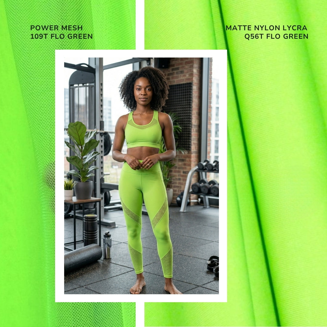 Power Mesh 4 Way Stretch Dressmaking Material- 109T Flo Green