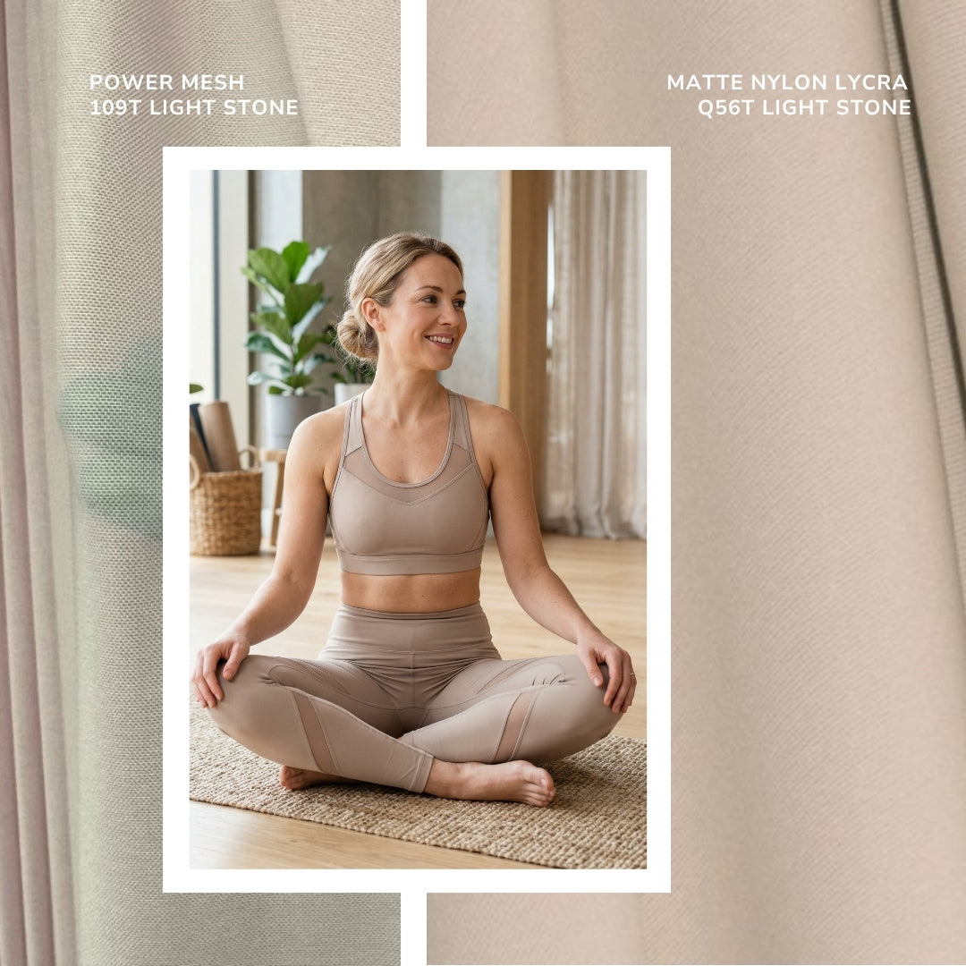 Power Mesh 4 Way Stretch Dressmaking Material- 109T Light Stone
