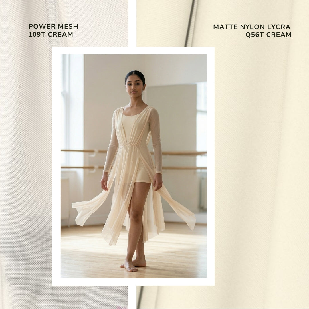 Power Mesh 4 Way Stretch Dressmaking Material- 109T Cream