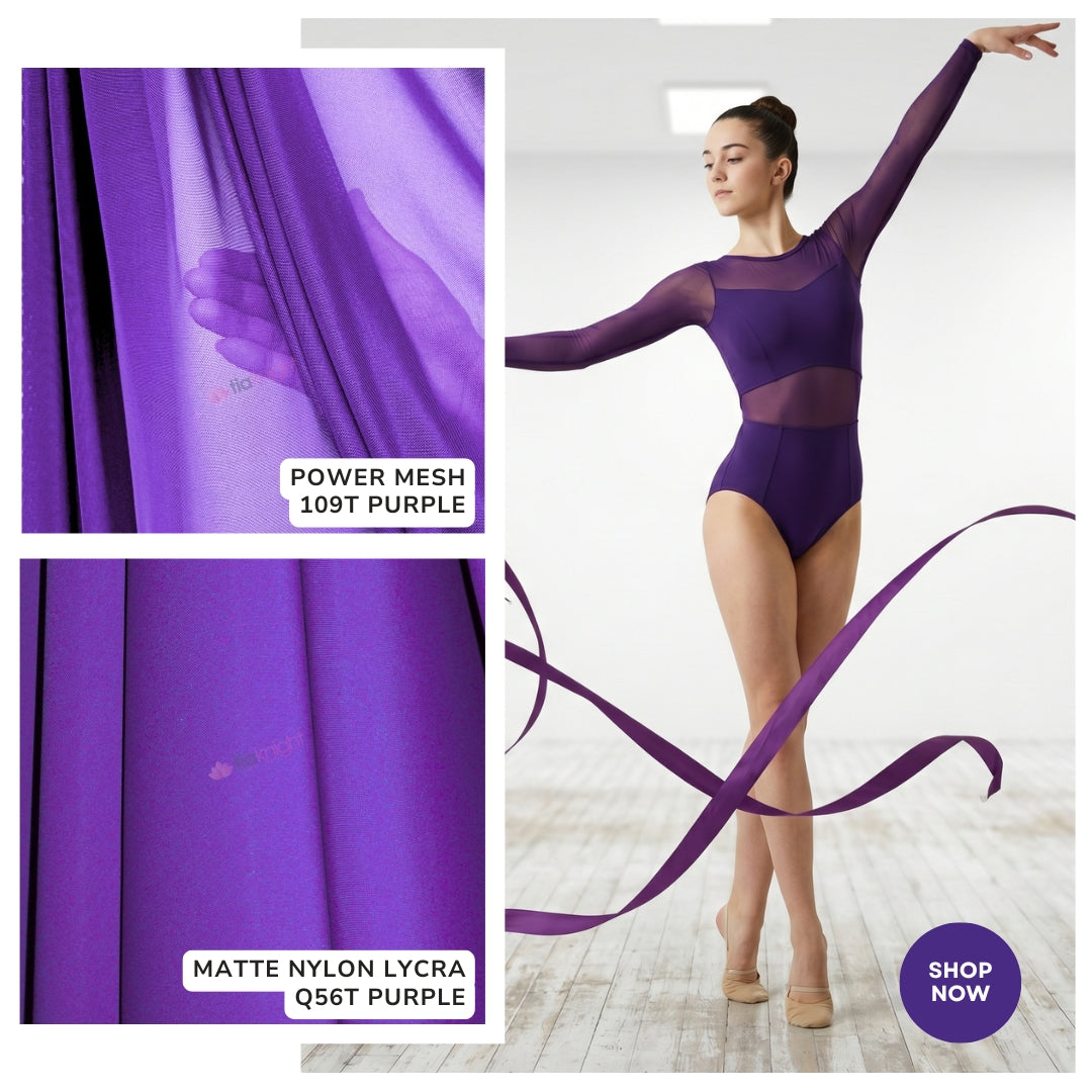 Matte Nylon Lycra 4 Way Stretch Swim Dance Fabric Q56T Purple