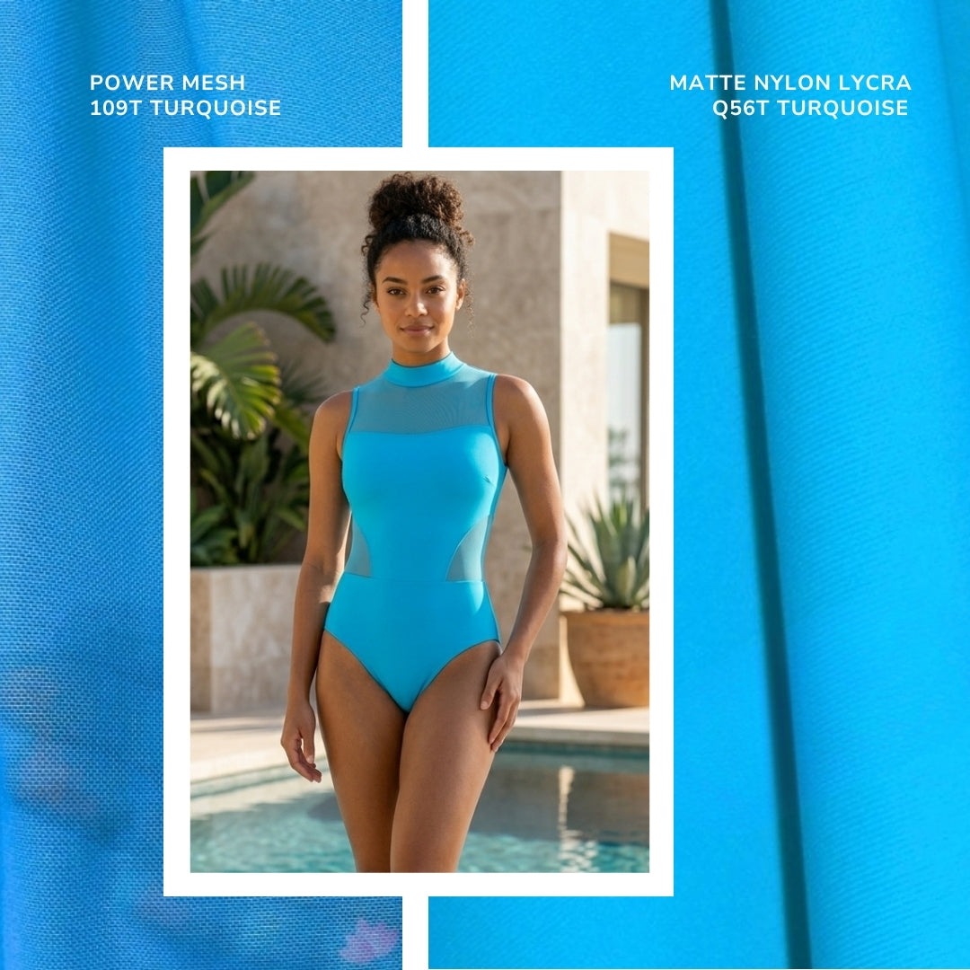 Power Mesh 4 Way Stretch Dressmaking Material- 109T Turquoise