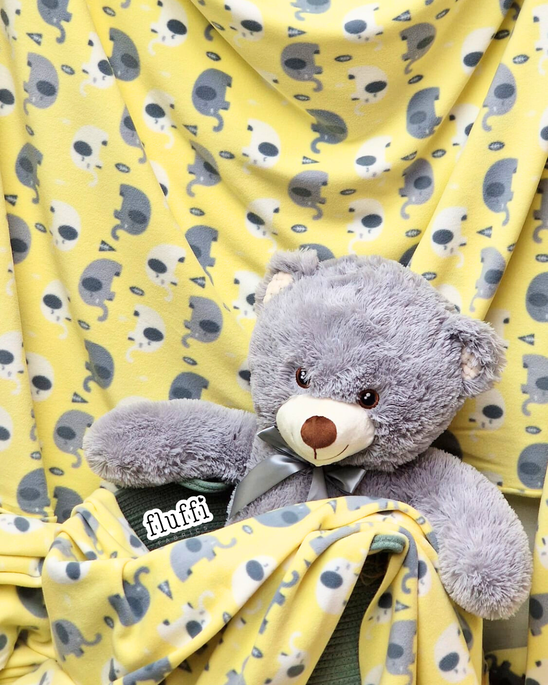 Polar Fleece Printed Anti-Pill Soft Washable Fabric - Baby Elephants