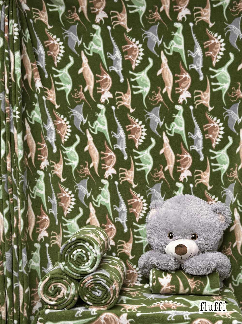 Polar Fleece Anti Pill Washable Soft Fabric- Dinosaur Museam SQ1003 GRN
