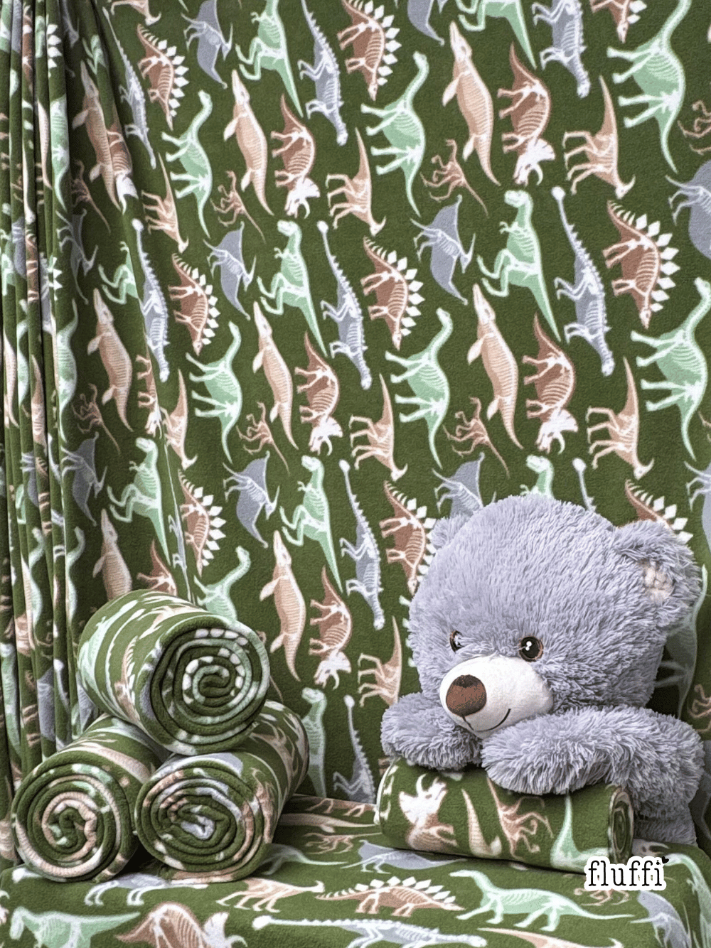 Polar Fleece Anti Pill Washable Soft Fabric- Dinosaur Museam SQ1003 GRN