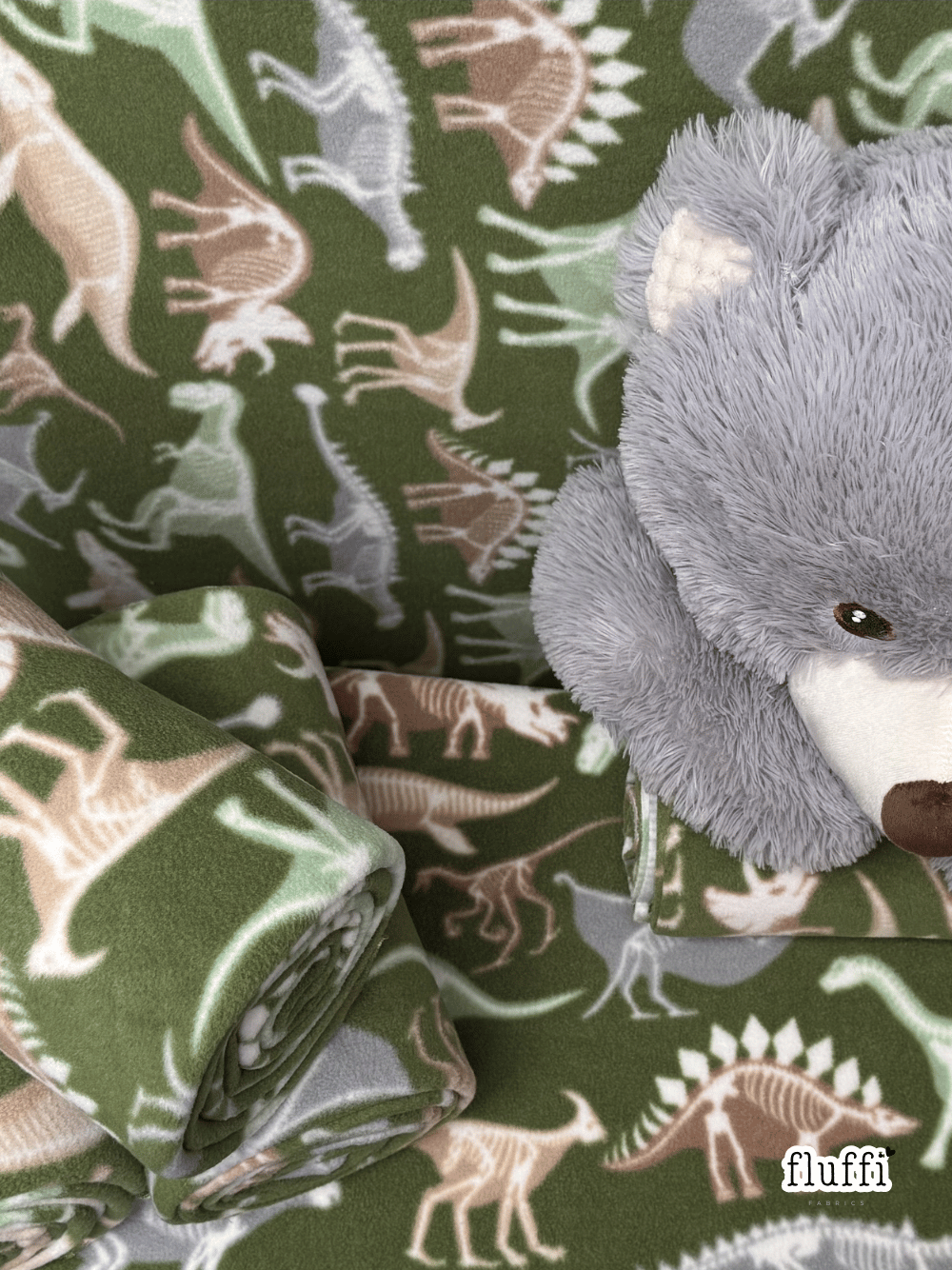 Polar Fleece Anti Pill Washable Soft Fabric- Dinosaur Museam SQ1003 GRN