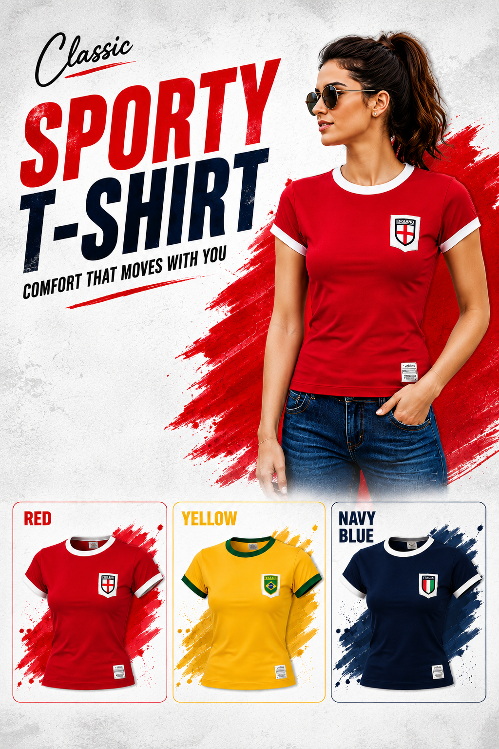 100% Cotton Football T-Shirt- Red/Blue/Yellow in one size