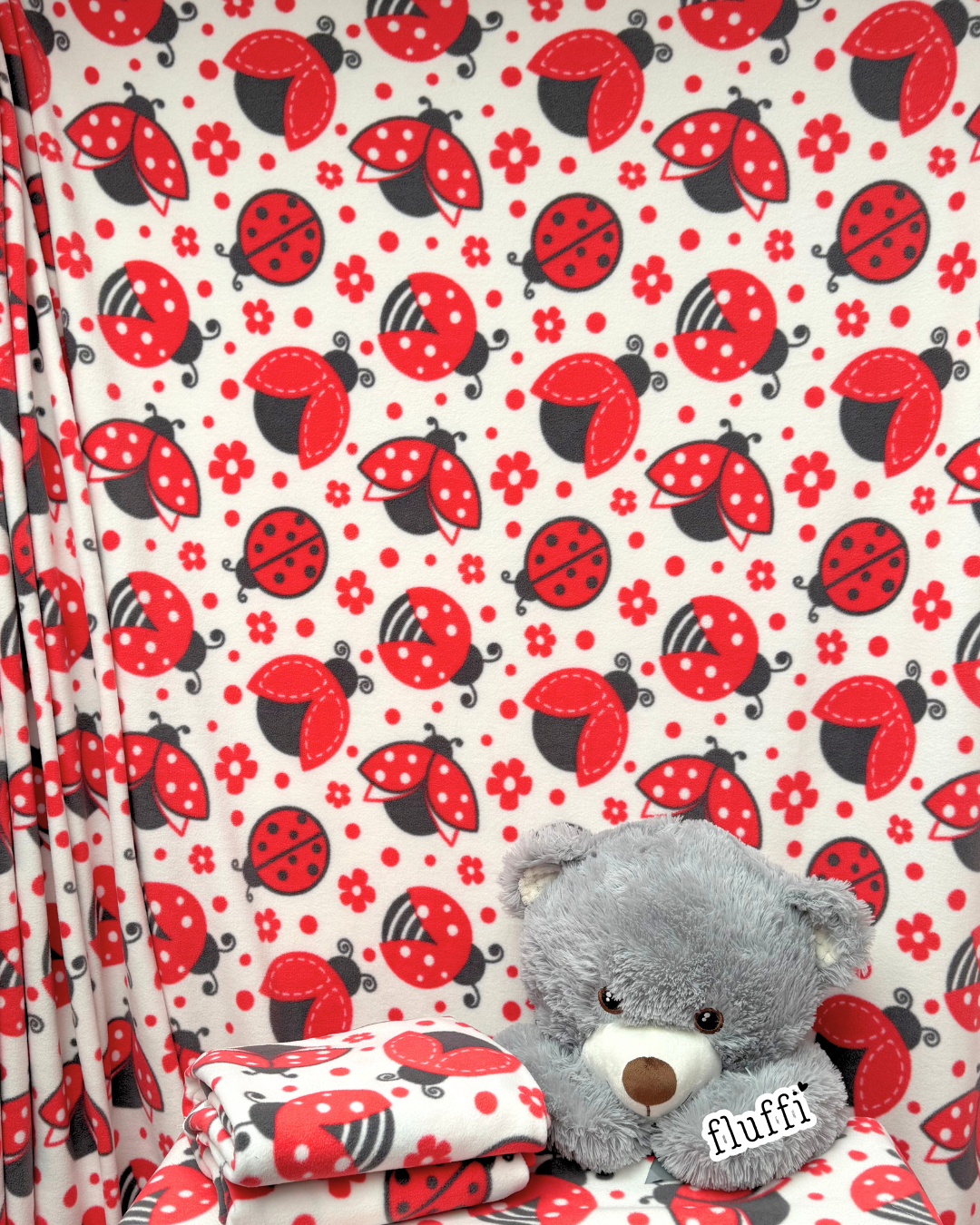 Polar Fleece Printed Anti-Pill Soft Washable Fabric - Giant Ladybirds