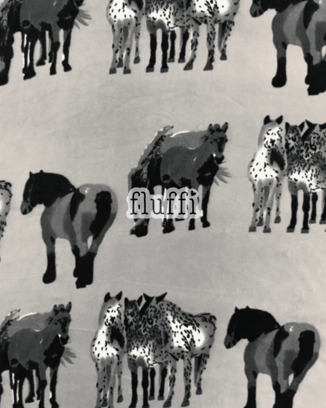 Polar Fleece Printed Anti-Pill Soft Washable Fabric - Horses Grey/Black SQ361 GRBK