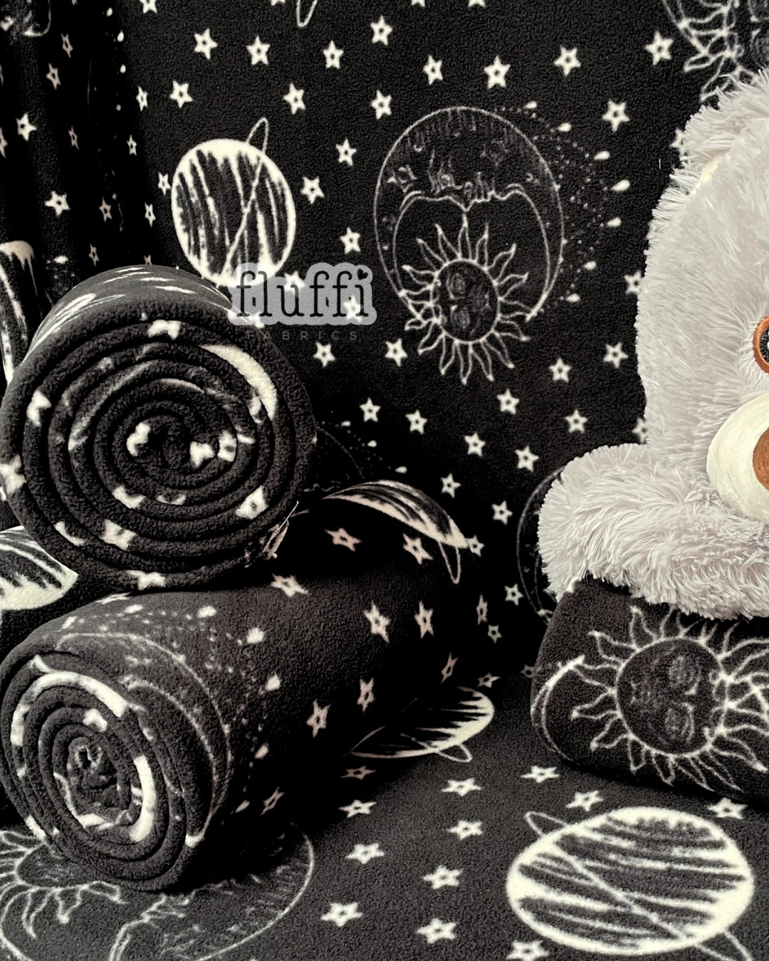 Polar Fleece Printed Anti-Pill Soft Washable Fabric - Celestial Black SQ961 BK