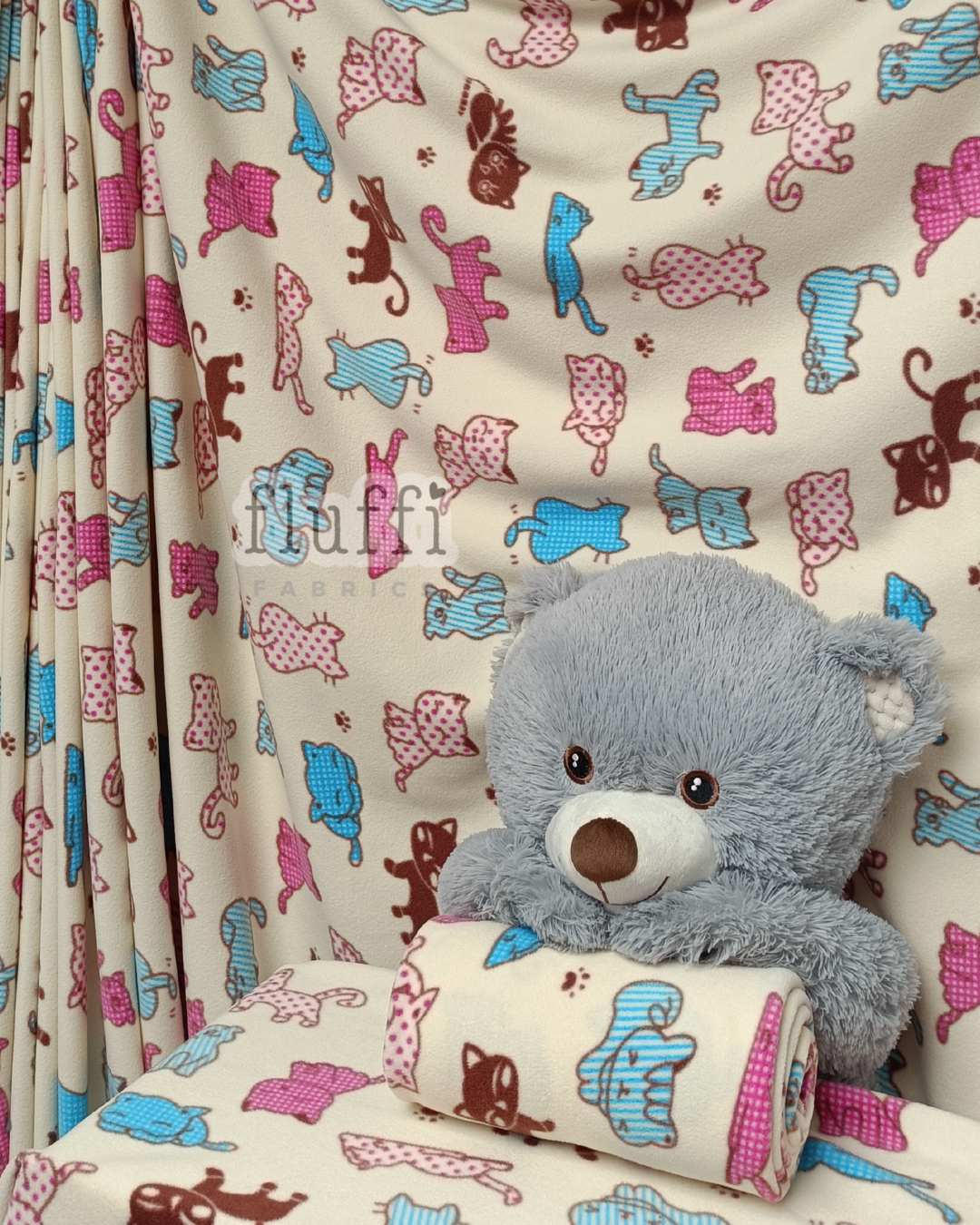 Polar Fleece Printed Anti-Pill Soft Washable Fabric - Kitty Cats PF231 MLT